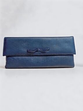 Vintage Jane Shilton Navy Leather Clutch with Bow Detail - Made in England EUC